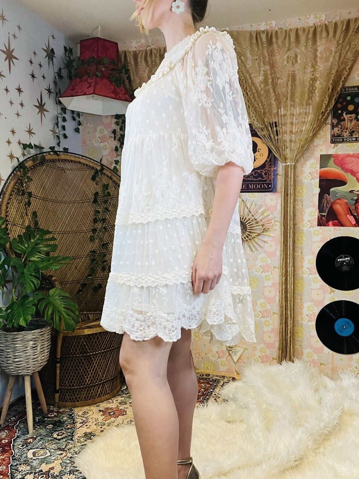 Hippie Boho Summer Dress By Lily McBee Layered Lace Detail Fairycore Size M