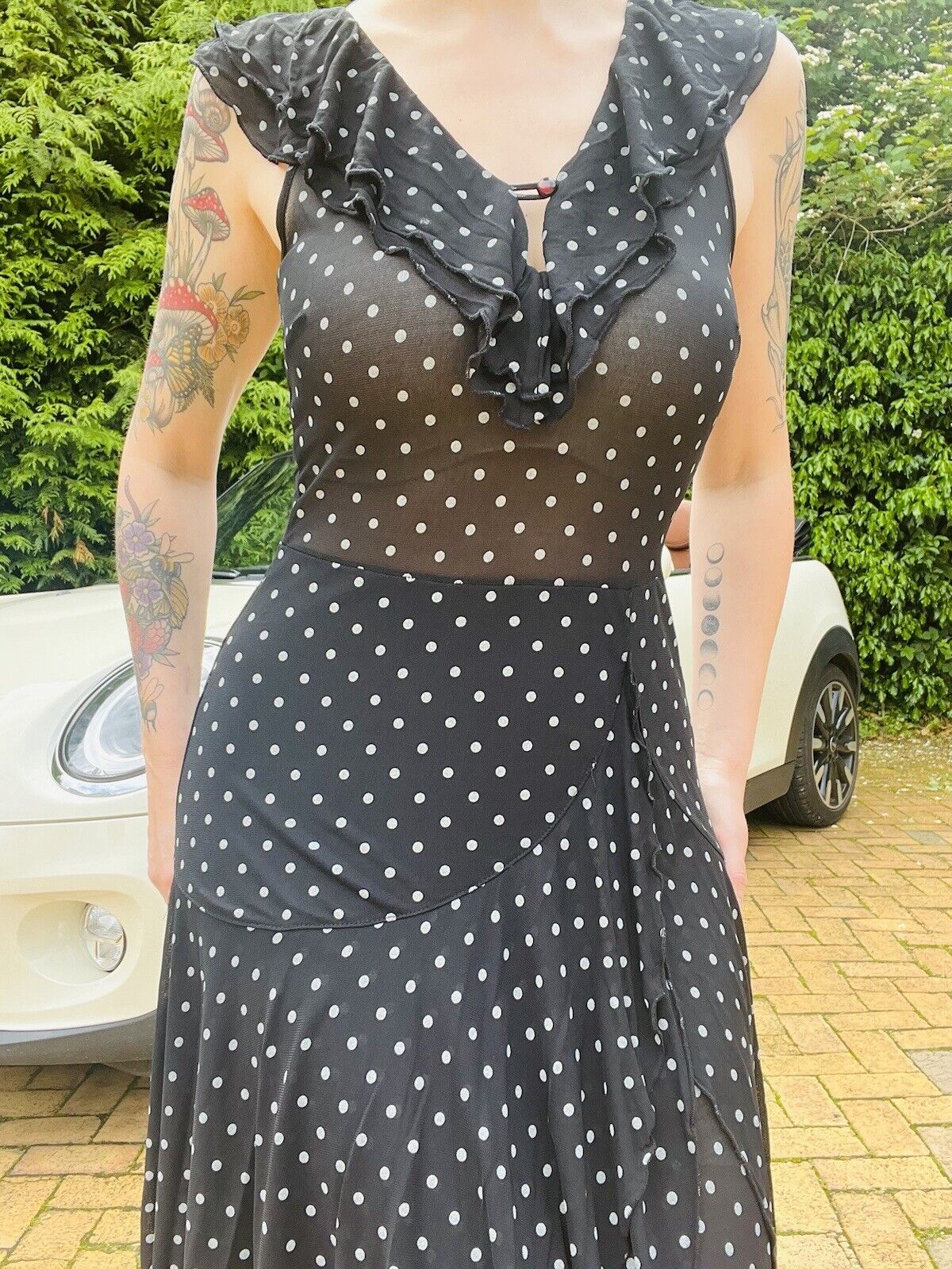 Vintage Polkadot Cocktail Dress With Frilly Layered Detail Size 10