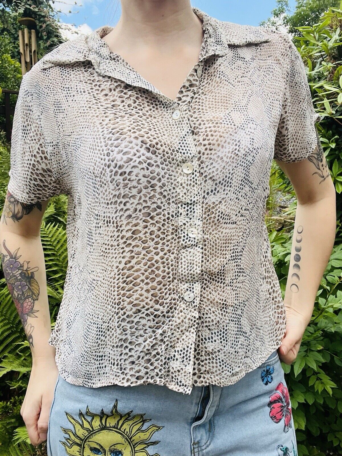 Vintage Y2K Summer Blouse By New Look Short Sleeve Snake Skin Animal Print 16